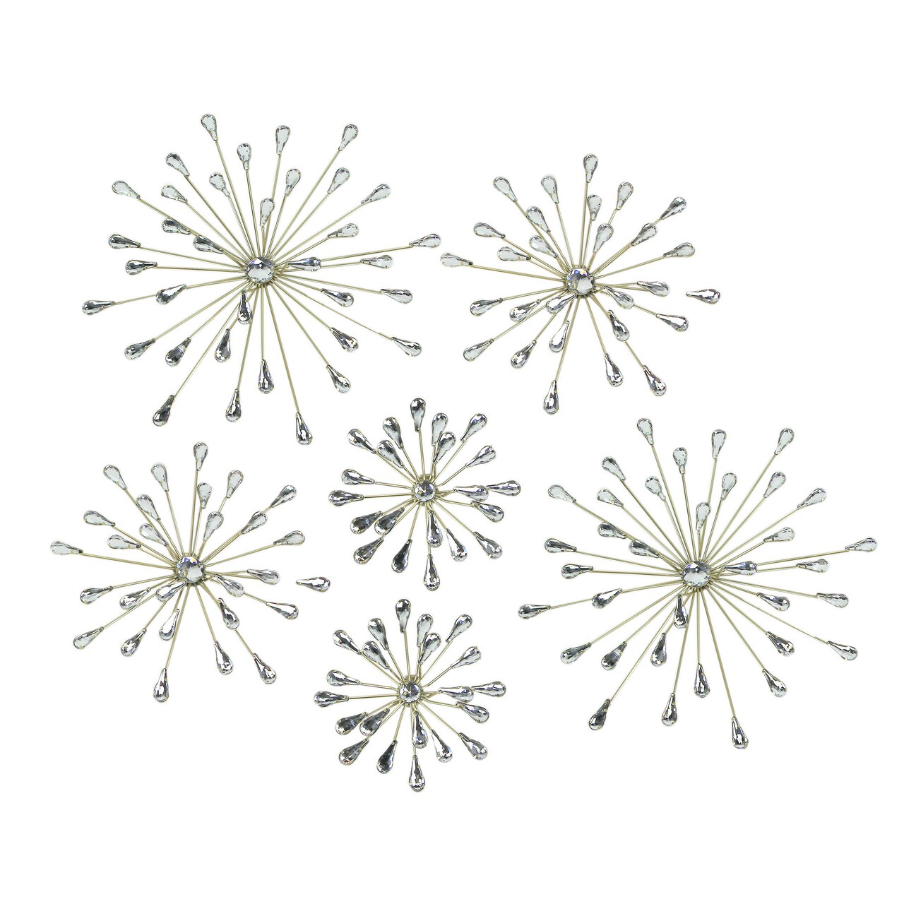 Set of 6 Gold Finish Crystal Jeweled Rhinestone Starburst Metal Wall Hangings